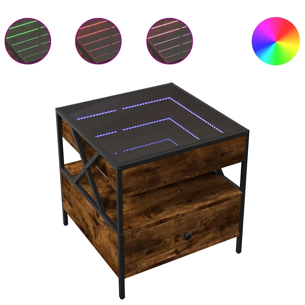 Tavolino da salotto | Tavolino da caff¨¨ | Tavolino da Soggiorno con LED Infinity Rovere Fumo 50x50x51 cm