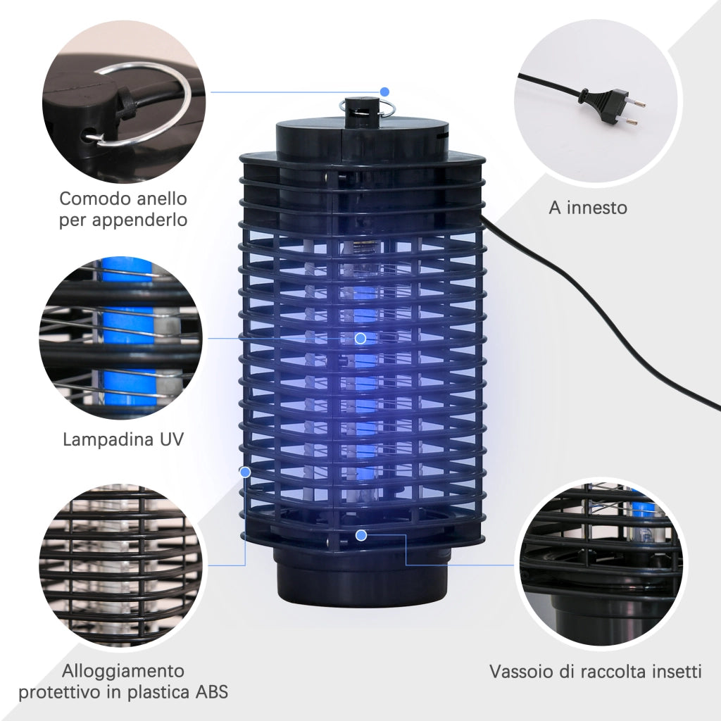 Lampada Antizanzare Elettroinsetticida a Luce UV ¨C zephmum ¨C 11x11x26 cm Nero