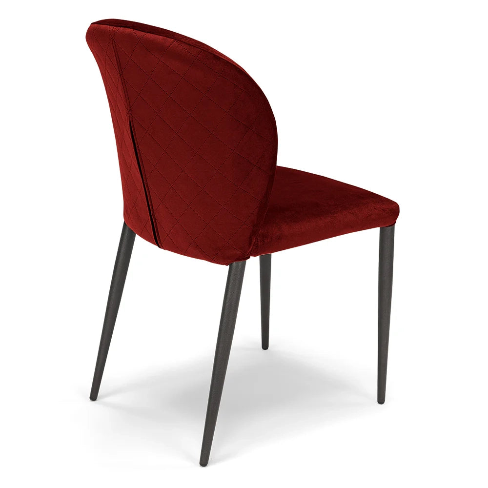 Set 2 sedie da pranzo imbottite in velluto GHIBLI LUX MADE IN ITALY, schienale a poltroncina, gambe robuste in metallo, design moderno, tessuto idrorepellente, colore Rosso