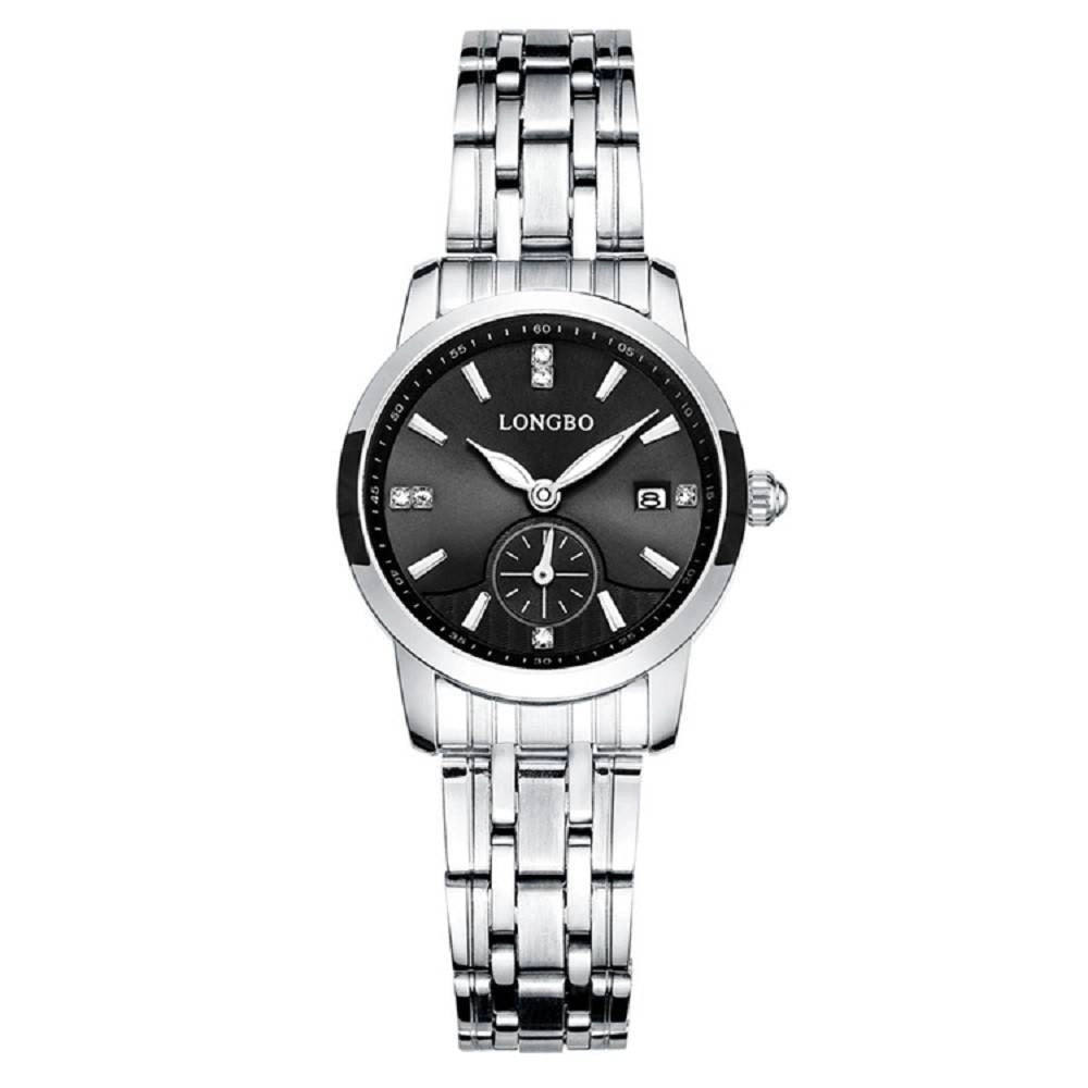 Trade Shop - Orologio Uomo Donna Longbo 80436 Analogico Data Impermeabile Acciaio Silver Nero -