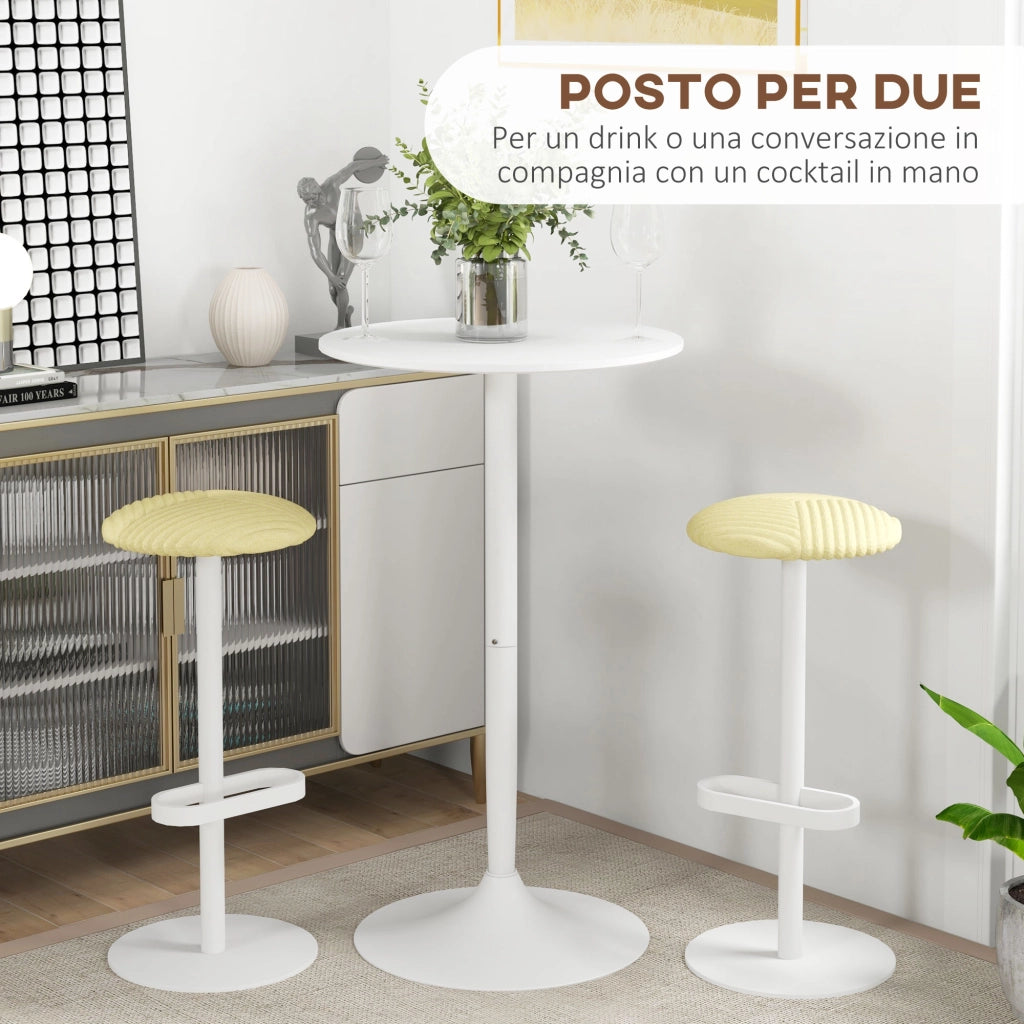 Tavolo da Cucina Alto Bar Ø60x102 cm per 2 Persone in MDF e Metallo Bianco