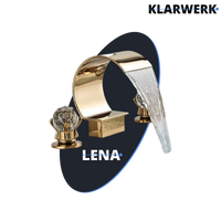 LENA | Rubinetto bagno 3 fori design oro lucido |  per lavabo ad arco alto in acciaio inossidabile | miscelatore 2 maniglie ristorazione