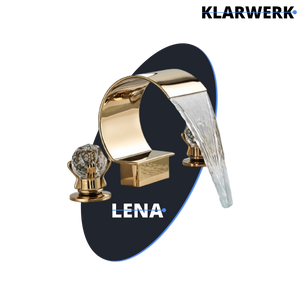 LENA | Rubinetto bagno 3 fori design oro lucido |  per lavabo ad arco alto in acciaio inossidabile | miscelatore 2 maniglie ristorazione