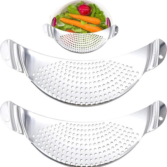 Due strainers per pastello, acciaio inossidabile, strainer per drenaggio, aiuto per drenaggio per pentole, strainer stabile per pentole da cucina, ciotole, pasta, verdure
