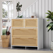 OKWISH Cassettiera in Rattan con 4 Cassetti, Dispositivo Antiribaltamento, per Camera, Soggiorno o Ingresso, 80 x 38 x 80 cm