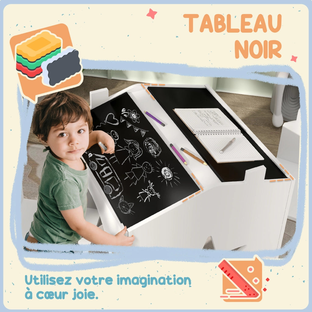 Tavolo da pranzo per bambini con 2 sedie ¨C zephmum ¨C bianco, MDF e pino