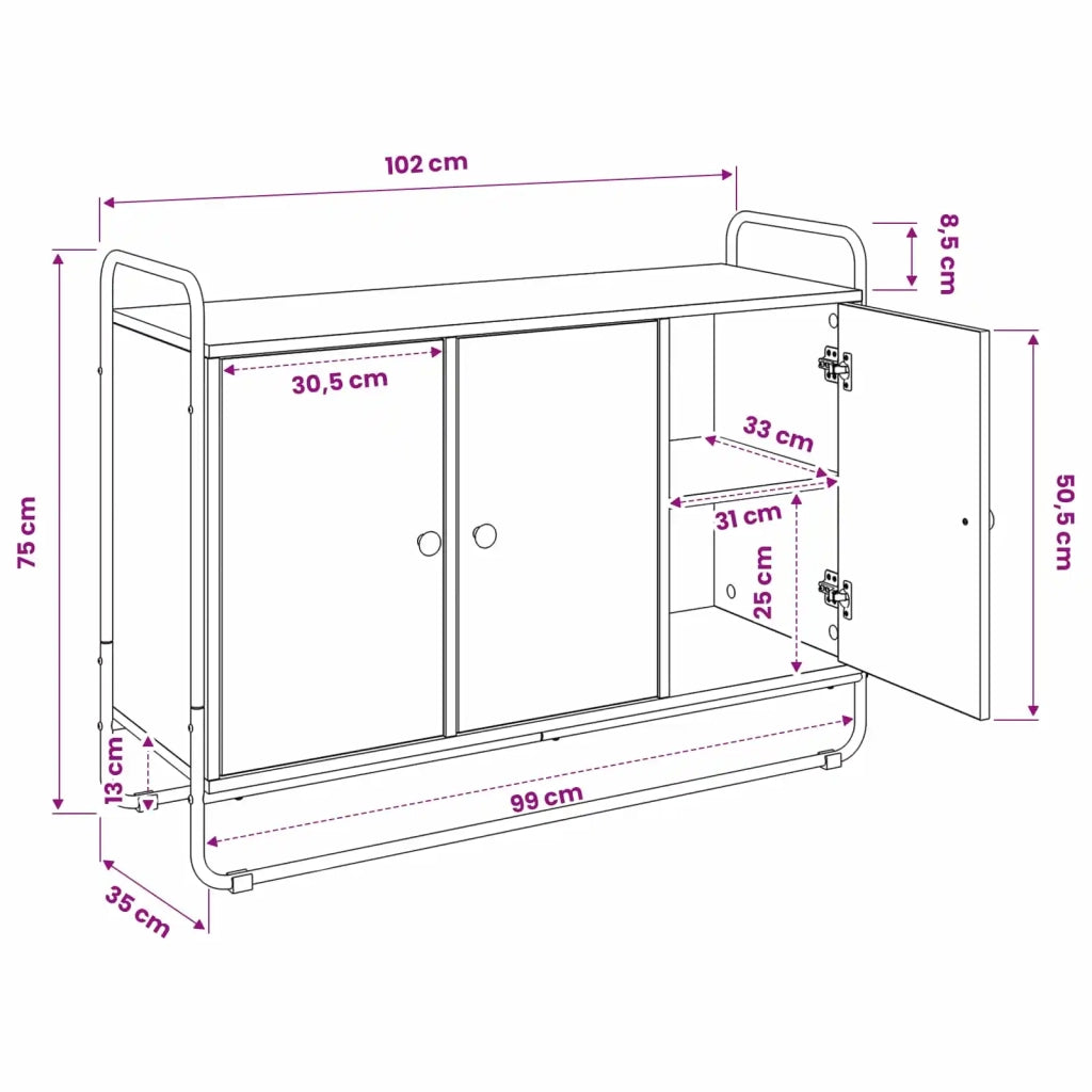 Credenza Legno di quercia 102 x 35 x 75 cm Legno ingegnerizzato 8007976