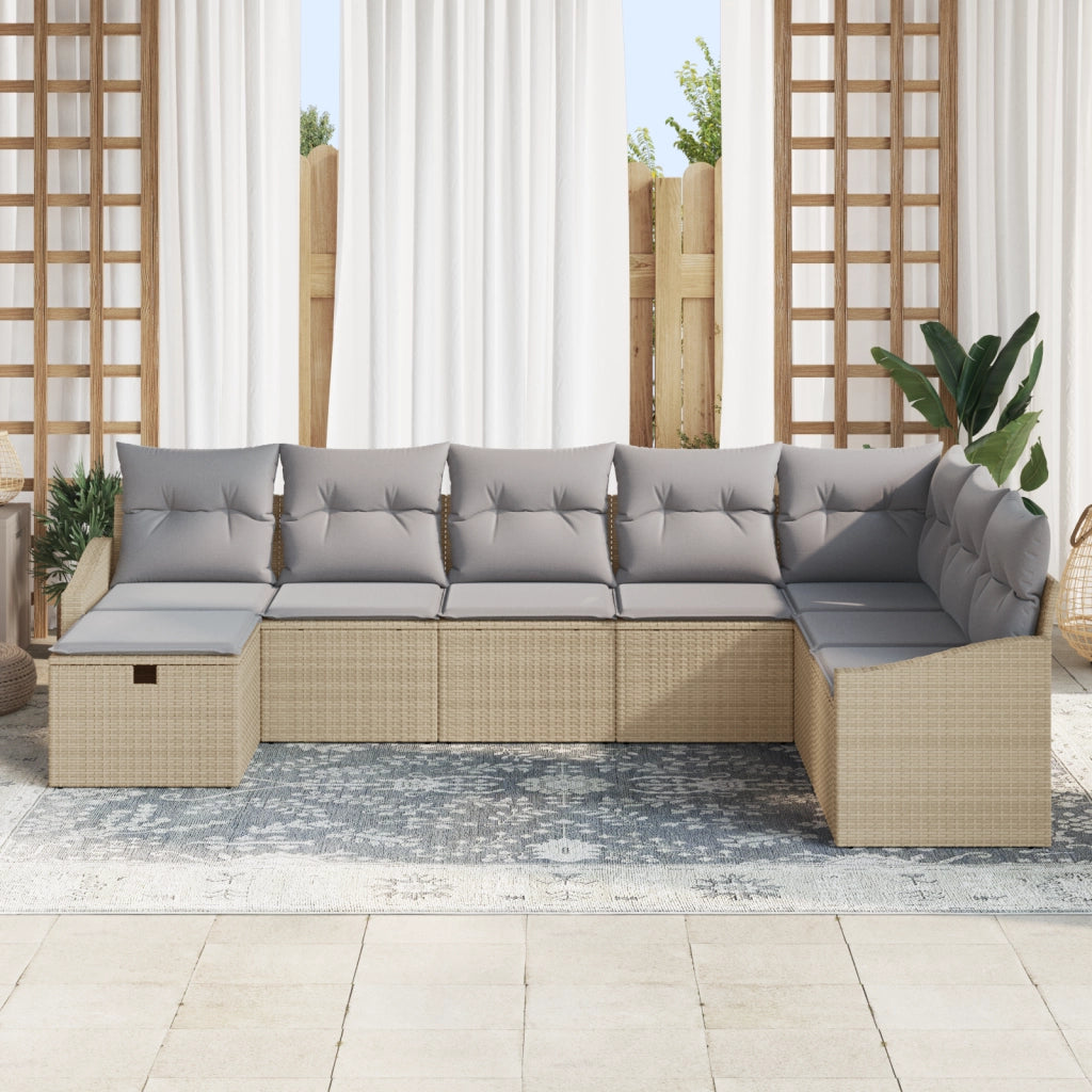 Set di divani da giardino da 8 pezzi con cuscini beige in rattan sintetico