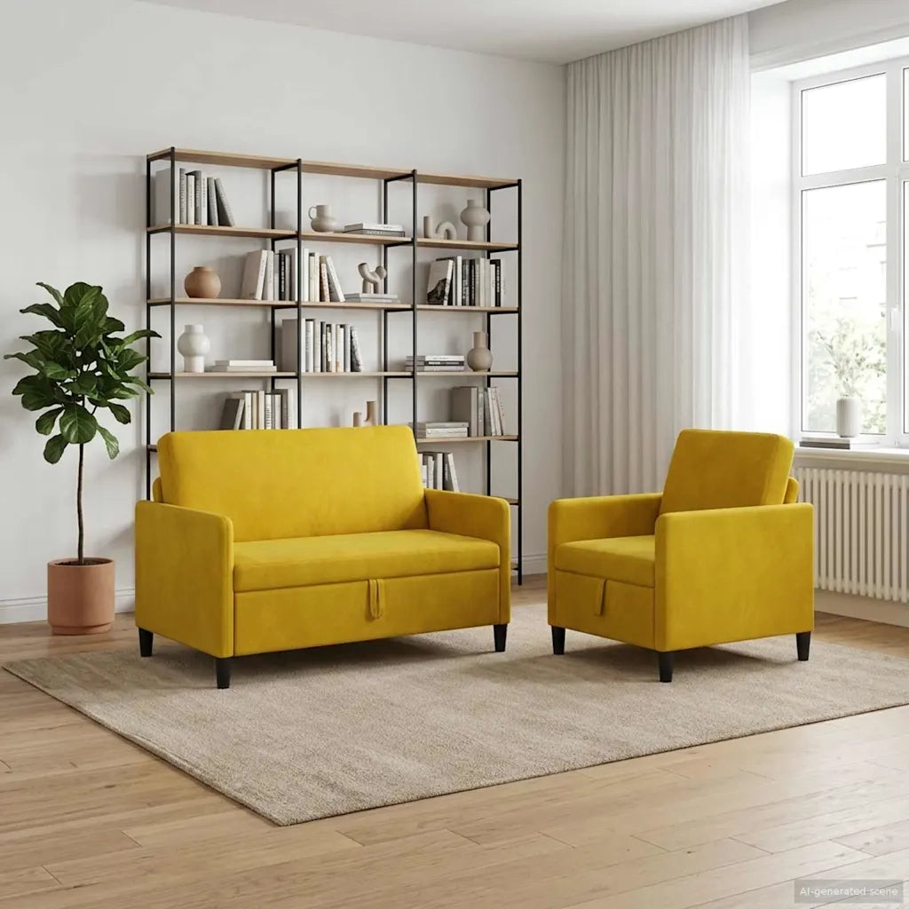 Set di Divani con Storage 2 pz Giallo Poliestere 3429169