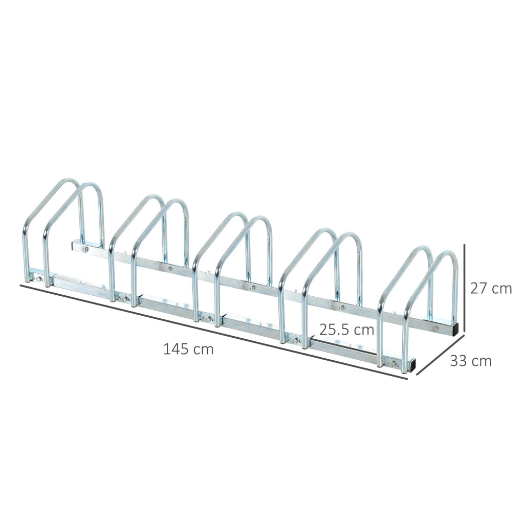 Rastrelliera Porta Biciclette 5 Posti 145×33×27 cm in Acciaio Argento