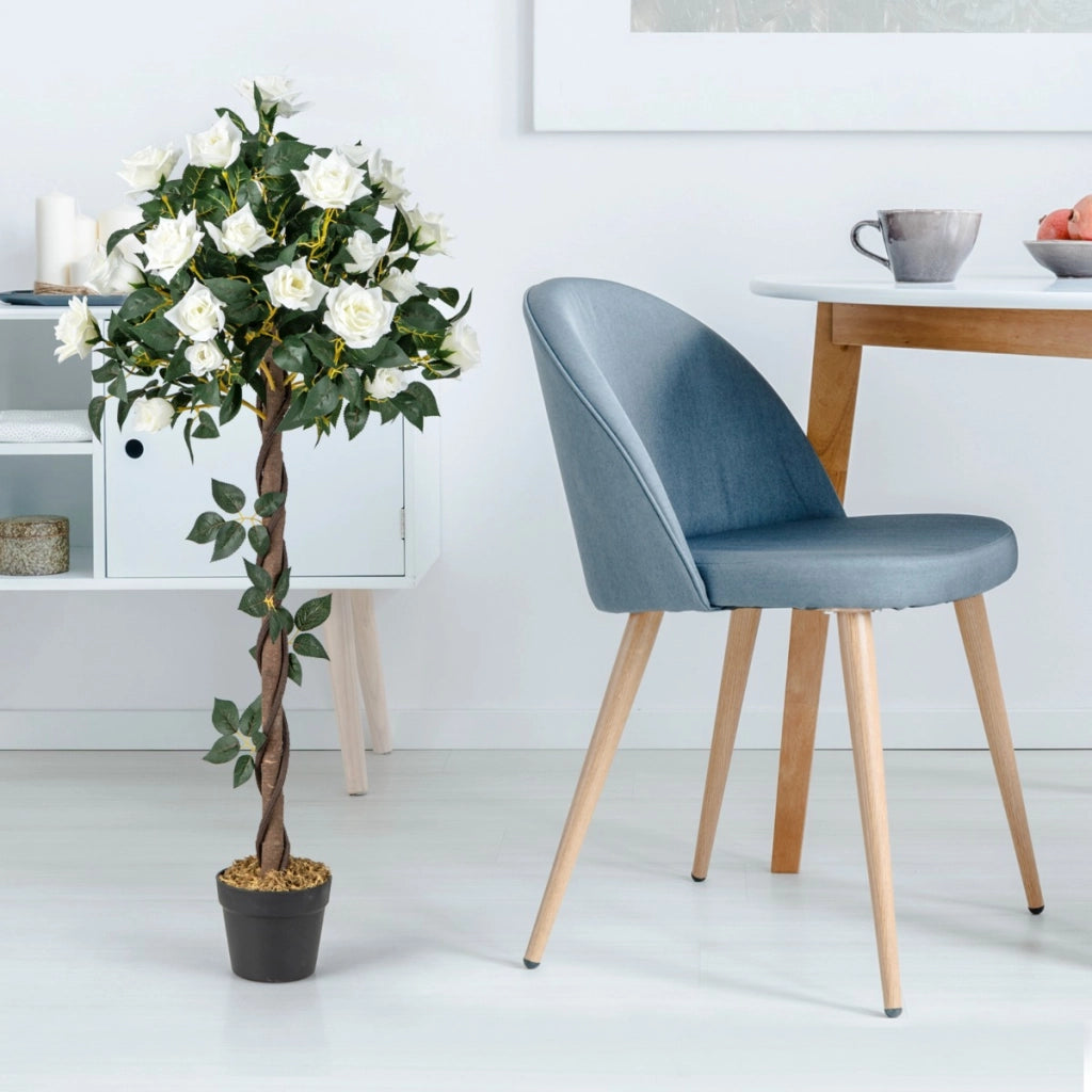 Pianta floreale finta di 120 cm con rose bianche vaso da vivaio in vaso per interni-Albero di fiori artificiali decorazione interna Verde
