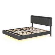Letto imbottito matrimoniale 160×200 cm con USB; LED multicolore e contenitore; senza materasso; grigio