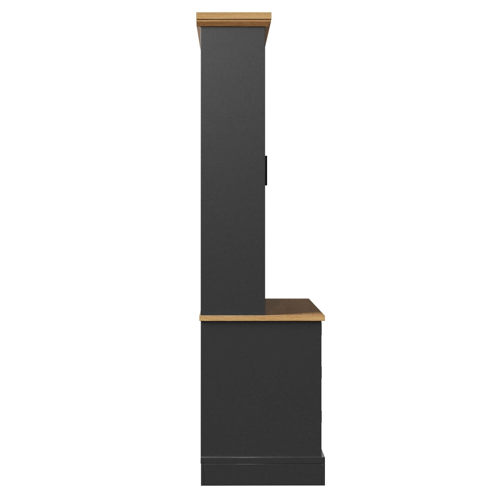 ARMADIO Dispensa 140 x 40 x 185 cm in MDF Nero con ante in vetro e 6 cassetti