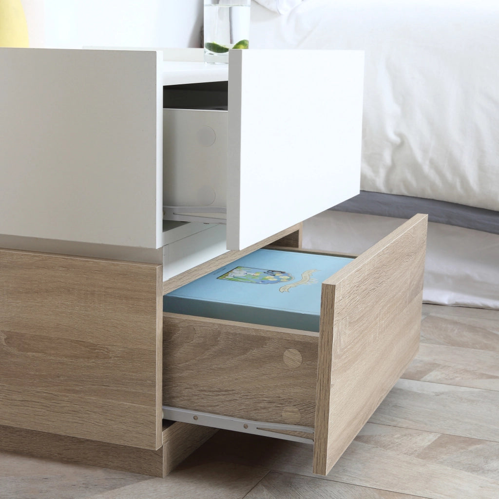 Comodino con 2 cassetti ¨C zephmum ¨C bianco e naturale