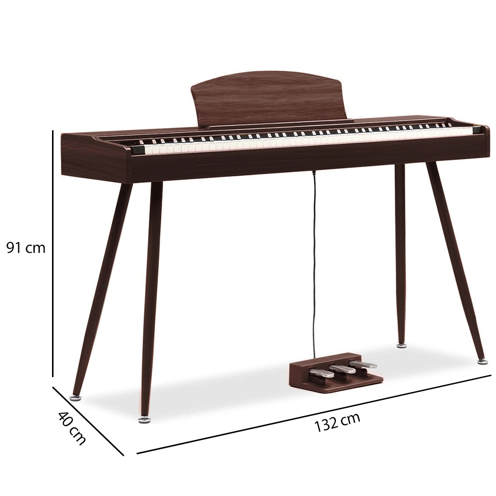 Tastiera Musicale Pianoforte Elettrico con 88 Tasti e Pedaliera Colore Mogano
