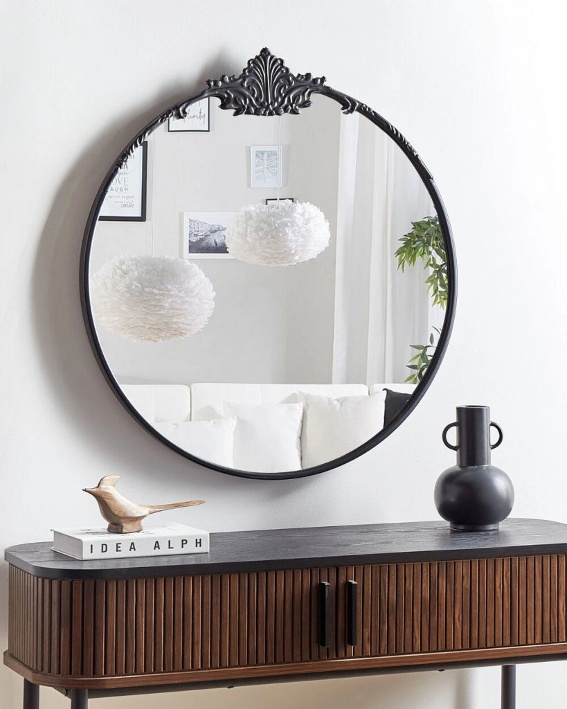 Specchio rotondo da parete in metallo nero ⌀ 67 cm Specchio decorativo da parete stile glamour da appendere