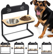 Ciotola per cani regolabile in altezza, Ciotola per cibo con supporto, Stazione per il cibo per cani e gatti, Ciotola per gatti, Ciotola per cibo, 4 ciotole in altezza regolabili con 2 contenitori in acciaio inossidabile, Nero.
