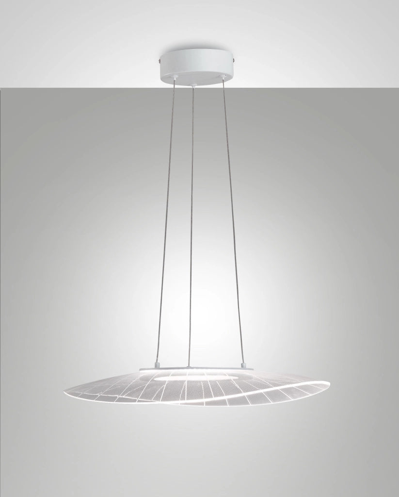 Lampada a Sospensione Vela Bianco 24W LED 3000K Dimmerabile in Metallo e Metacrilato, Design Moderno per Illuminazione Interni Eleganti