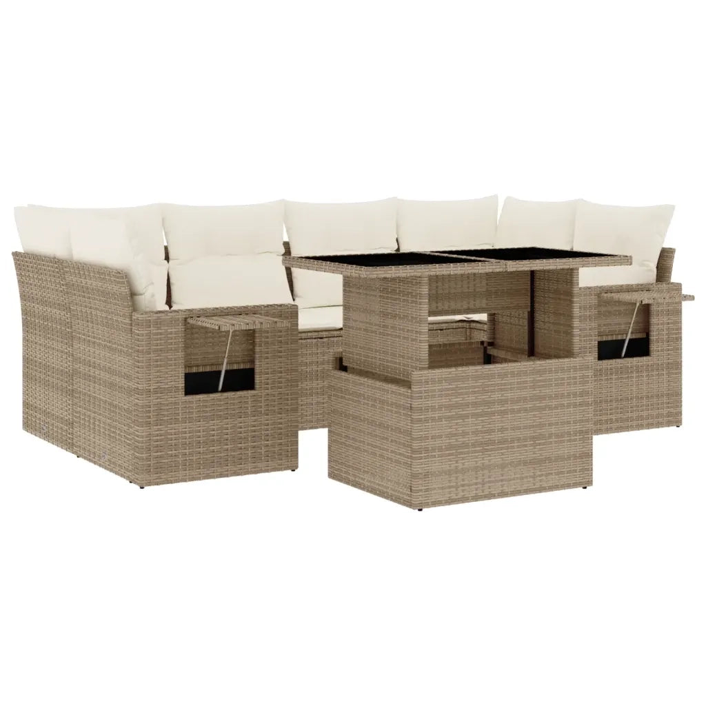 Set Divani da Giardino 7 pz con Cuscini Beige in Polyrattan