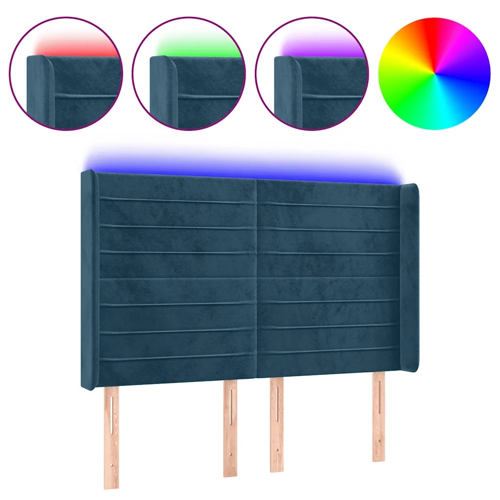 Testiera a LED Blu Scuro 147x16x118/128 cm in Velluto 3124240