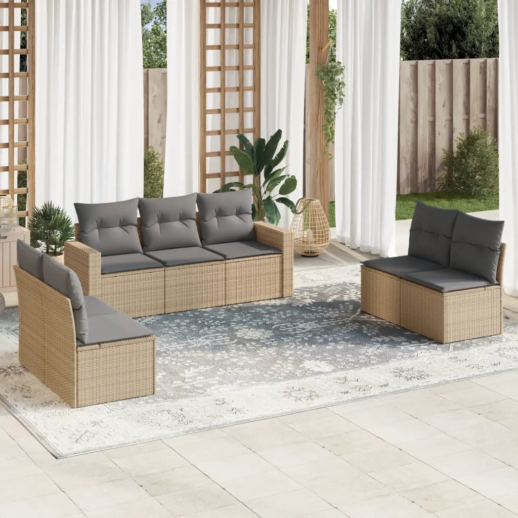 Set Divani da Giardino 7 pz con Cuscini Beige in Polyrattancod mxl 110973