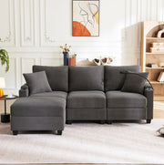 Divano angolare L 213.5x139x87 cm con USB; portaoggetti in corduroy dark gray
