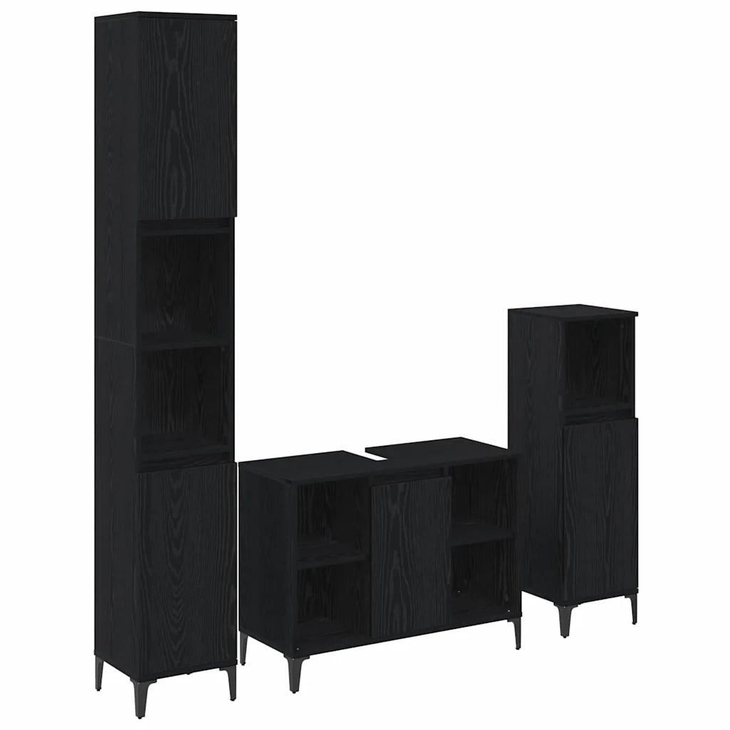 Set di mobili per il bagno 3 pcs Rovere nero Legno multistrato