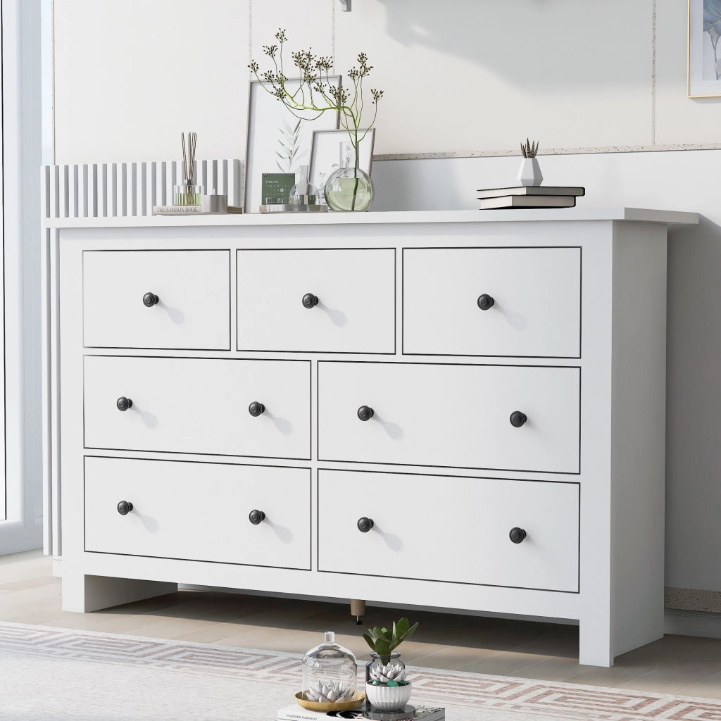 Credenza con 7 cassetti - per cucina e soggiorno - in truciolato - 152x40x89 cm - bianco