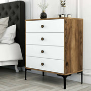 Cassettiera Molly, Settimino multiuso, Comò camera da letto, Mobile con cassetti, 76x40h91 cm, Noce e Bianco