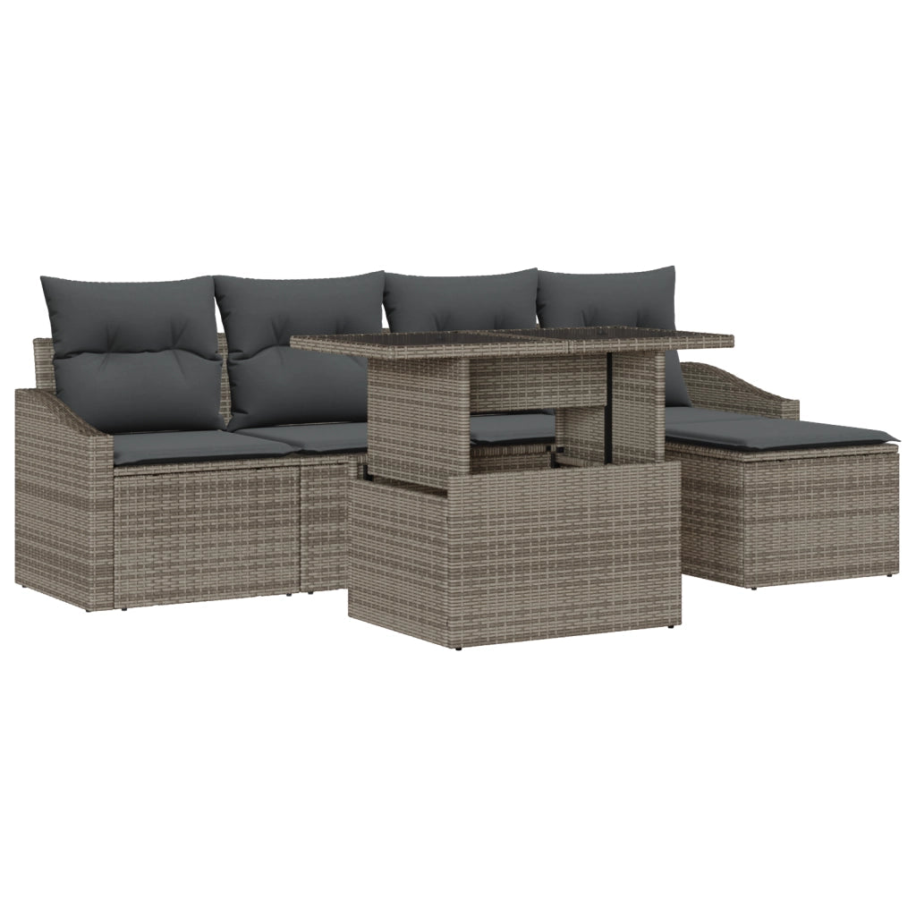 Set di Divano da Giardino a 6 Pezzi con Cuscini Grigio Polyrattan