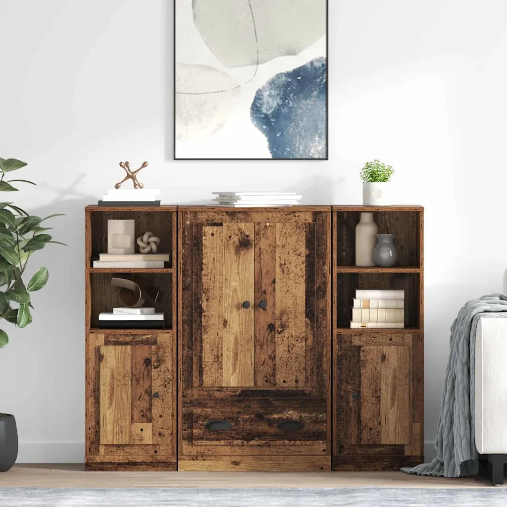 Credenza con cassetto 3 pz-Set di 3 Buffet-Armadio da cucina Legno vecchio Legno multistrato 306972