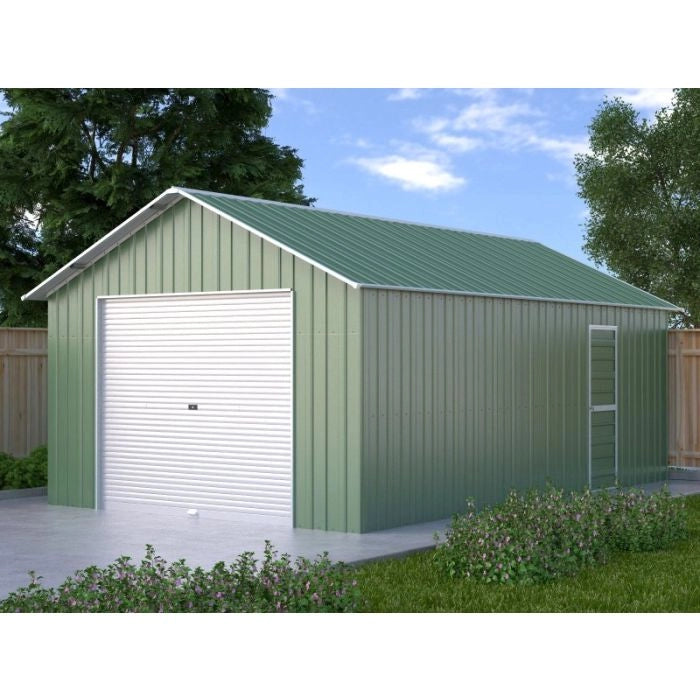 Box auto lamiera capanno in Acciaio Zincato con saracinesca 438x724 cm x h 3,31m - 585KG - 31.7 mq - VERDE