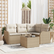 Set divano giardino 5 pezzi con cuscini in rattan sintetico marrone
