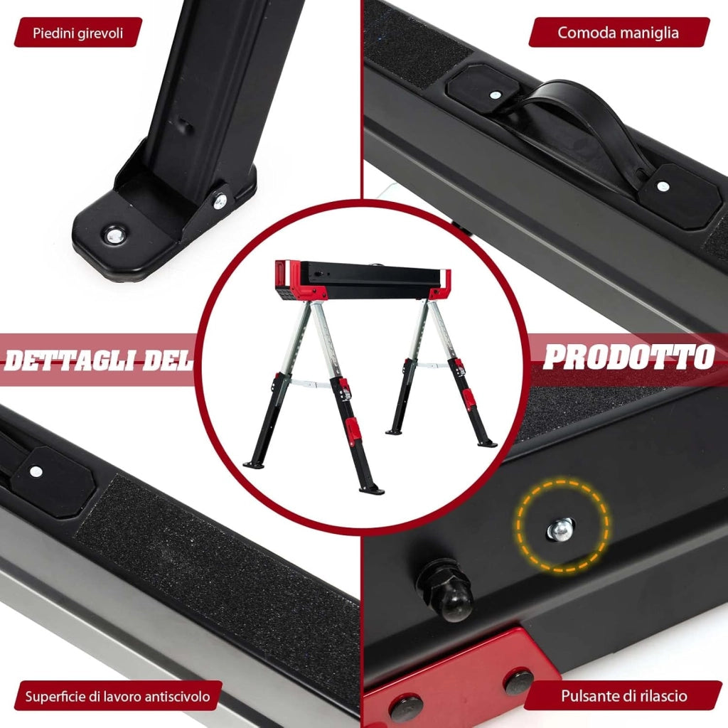 Set di 2 Cavalletti da Lavoro Pieghevoli, Cavalletto per Segare la Legna Regolabile in 9 Livelli, Cavalletto per Uso Interno ed Esterno, Carico Fino a 1180 kg (Modello 3)