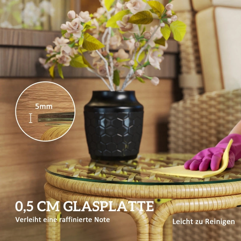 Tavolino da Caff¨¨ Rotondo in Polyrattan e Vetro ¨C MINIMAL ¨C ?50 cm, Giallo