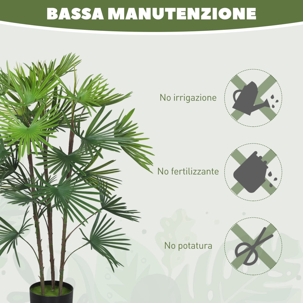 Palma Artificiale da 90 cm a 24 Foglie in Plastica Verde con Vaso da ?16.5x13.5 cm