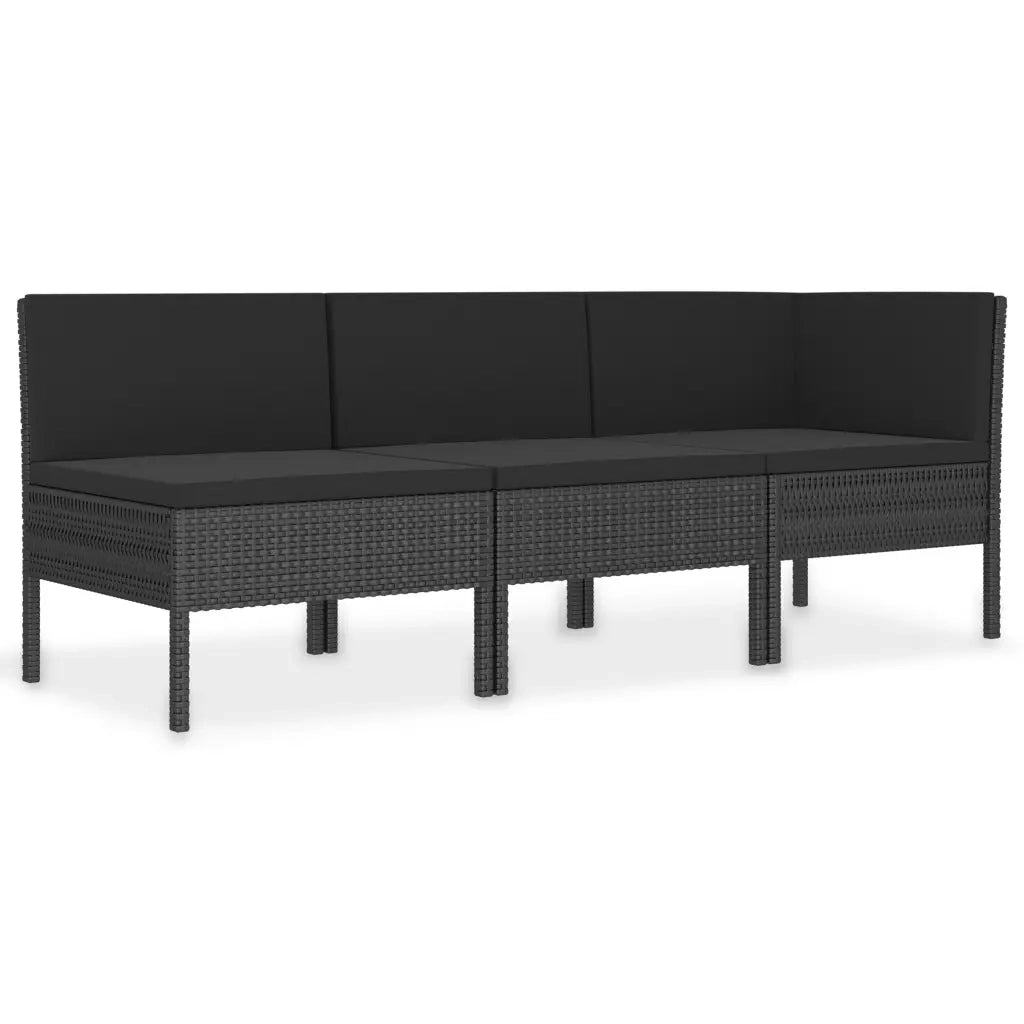 Set Divani da Giardino 3 pz con Cuscini in Polyrattan Nero 310203