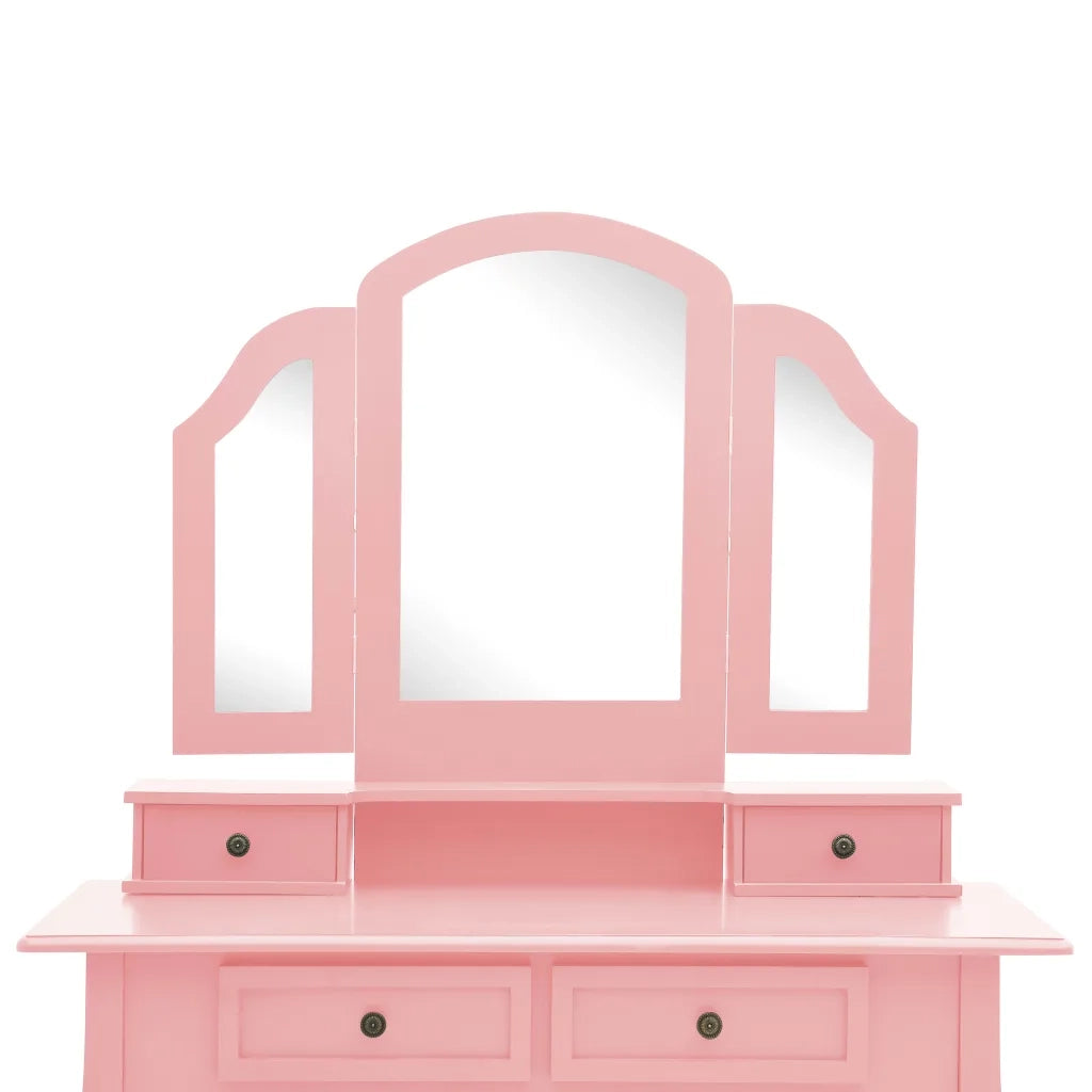 Tavolo da Trucco e Sgabello Rosa 100x40x146cm Legno Paulownia 289323