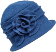 Cappelli caldi per donne - cappelli di lana retro - cappelli di lana caldi per donne con decorazioni floreali - cappelli eleganti di alta qualità - blu
