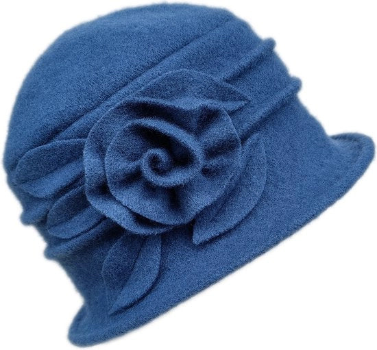 Cappelli caldi per donne - cappelli di lana retro - cappelli di lana caldi per donne con decorazioni floreali - cappelli eleganti di alta qualità - blu