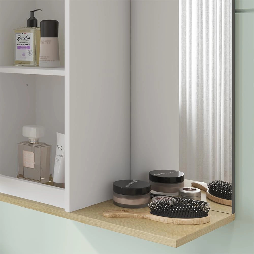 Mobile a specchio per il bagno Livia, Bianco, 60 x 63 cm con specchio, per riporre sopra il WC con area scaffale aperta