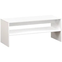 Tavolino da Caffè Moderno in Legno a 2 Livelli con Ripiano Aperto, 100x40x41.5 cm, Bianco