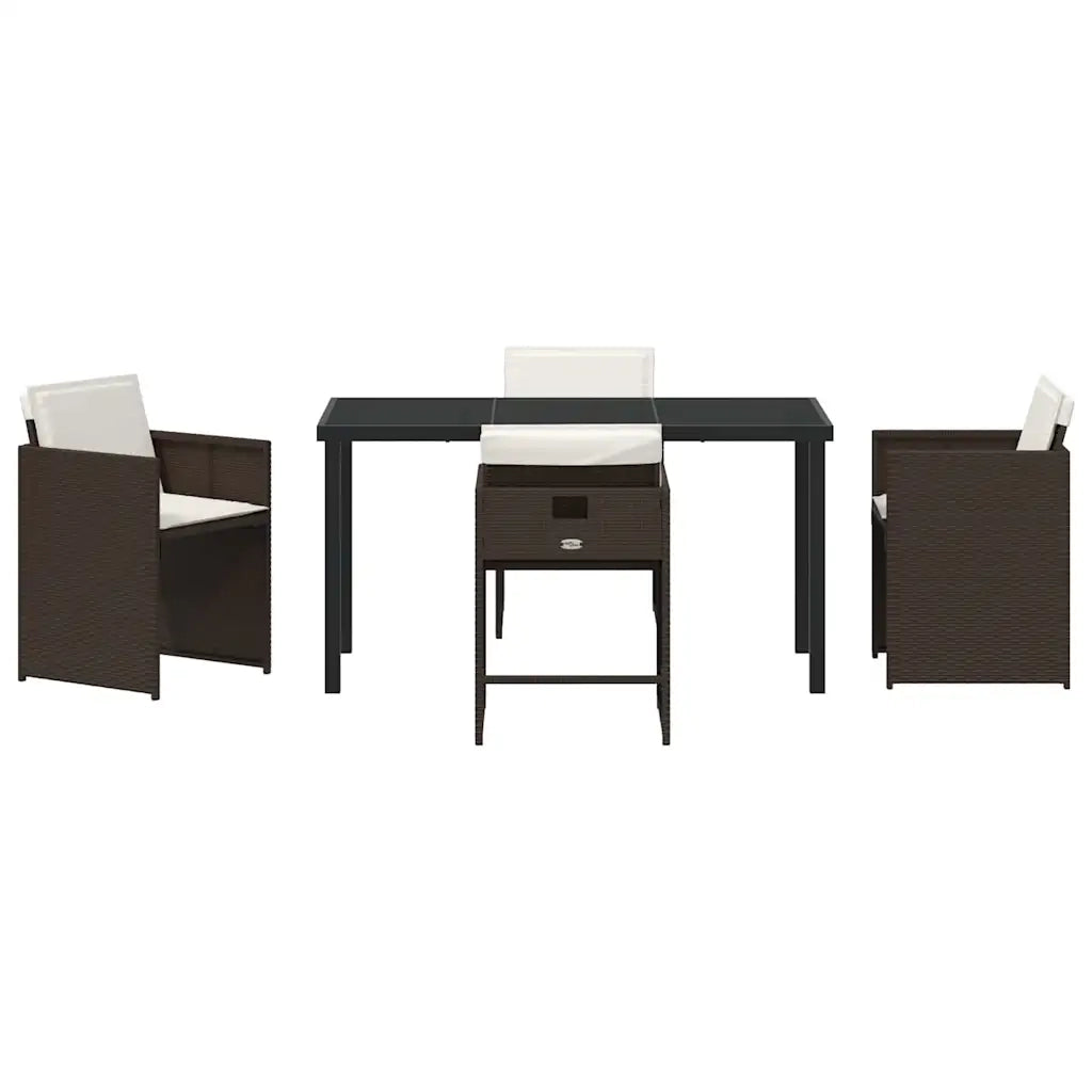 Set da Pranzo per Giardino con cuscino 5 pcs Marrone polyrattan