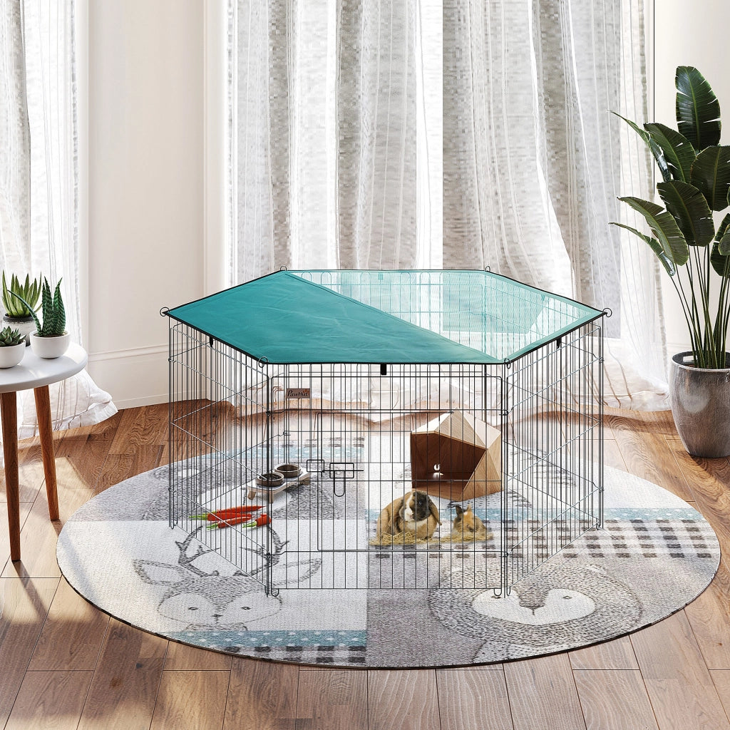 Recinto per Cani 6 Pannelli Pieghevole con Porta e Tetto ¨C Zephmum ¨C Grigio 59x60 cm