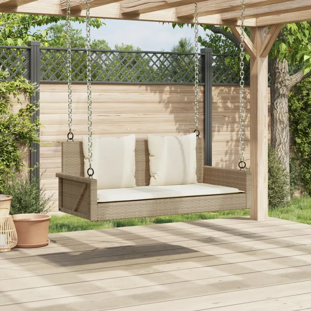 Panca da Giardino | Panchina a Dondolo con Cuscini Beige 119x56x48 cm in Polyrattan