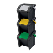 SET 3 PATTUMIERE MODULARI 30L NERE IMPILABILI 38X37X25/37 CM, TOWER RACCOLTA DIFFERENZIATA SALVASPAZIO CON APERTURA FRONTALE PER CUCINA E RIPOSTIGLIO