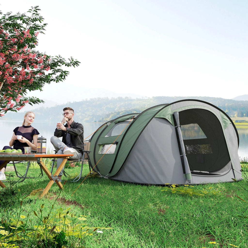 Tenda da Campeggio Pop Up 2 Posti con Porte e Finestre ¨C Minimal ¨C Verde 263.5x220x123 cm
