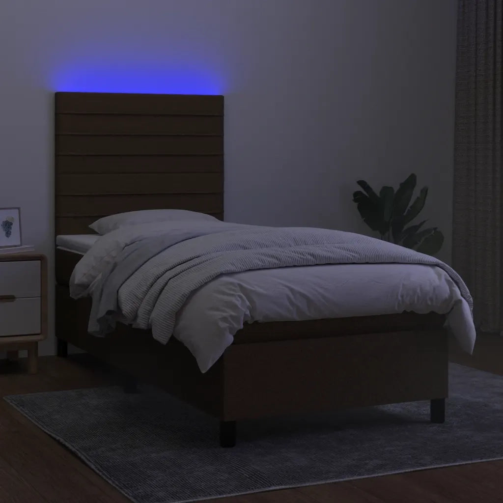 Letto a Molle Materasso e LED Marrone Scuro 90x190cm in Tessuto 3134920