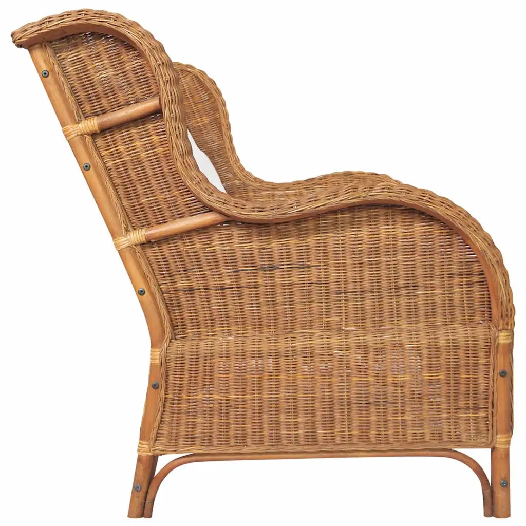 Divano a 2 Posti Marrone Chiaro in Rattan Naturale e Lino 325468