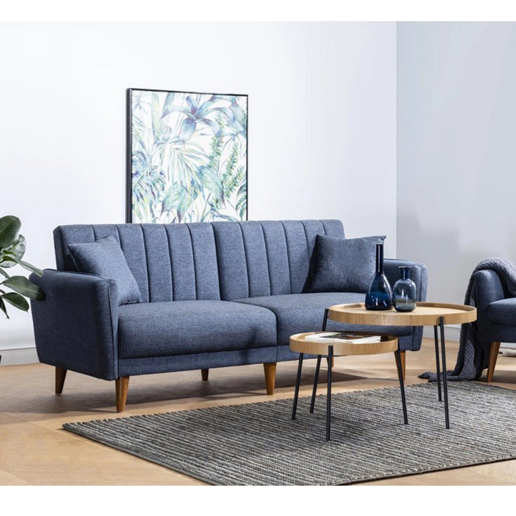 Divano letto a 3 posti in tessuto "Aqua" 205 x 85 x 85 cm - Blu scuro